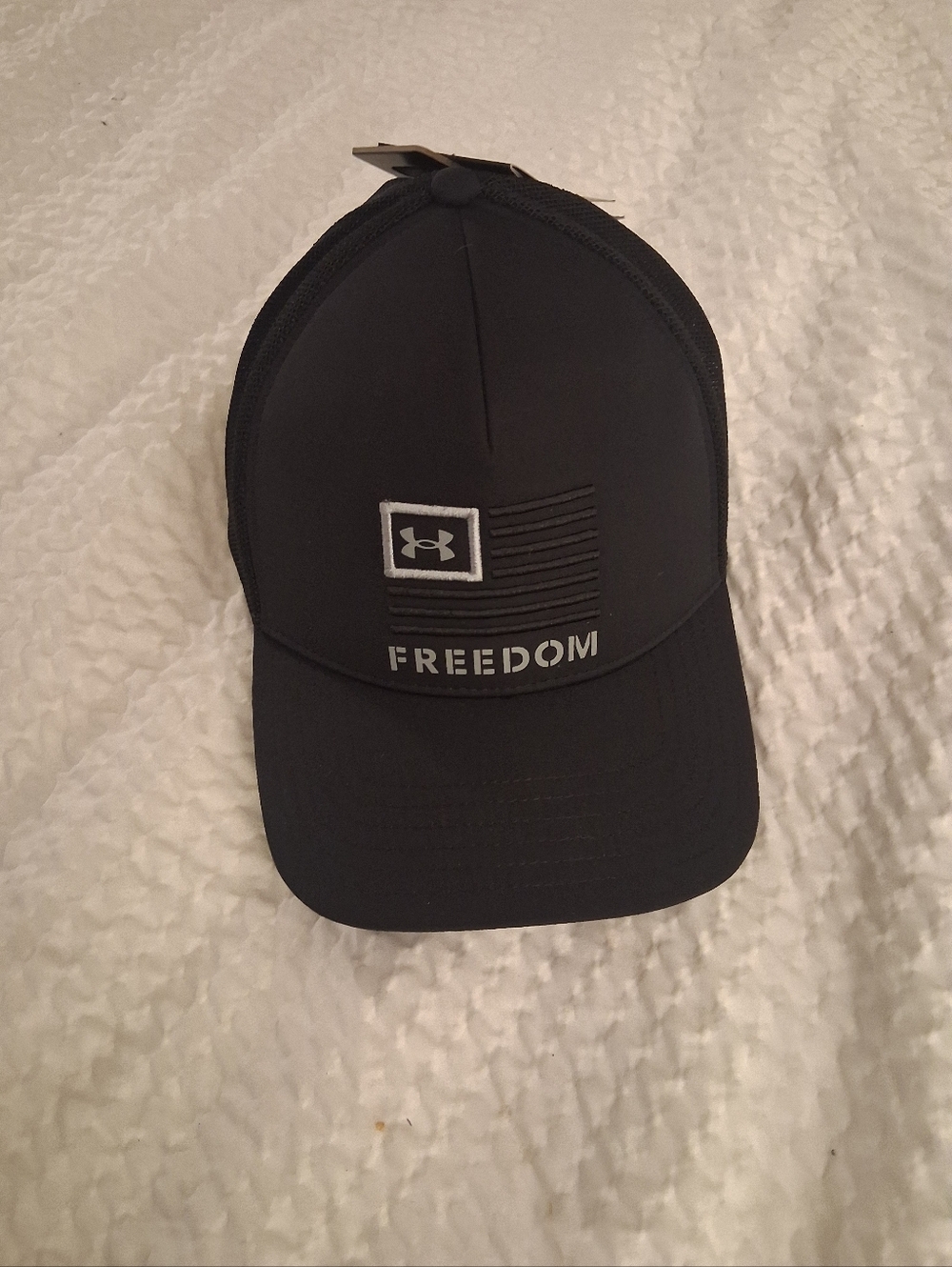 Under Armour Black Cap with Flag Patch and FREEDOM Text